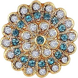 Gold Plated Blue and White Crystals Wedding Brooch/Saree Pin for Women (BP1101163GBluWhi)-3