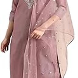 Classy Women’s Kurta Pant Dupatta Set with Lace Detailing (IN, Alpha, 2XL, Regular, Peach)-picture-36