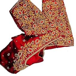 Maggam aari Hand Made Heavy Work Blouse Piece Maroon - 1 Meter unstriched-image-28
