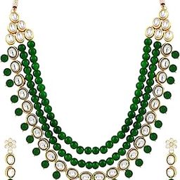 Gold Plated Kundan Pearl Long Necklace with Earring Indian Traditional Jewellery Set for Women Girls-3