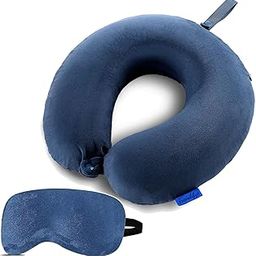 Trendifyr ™ Travel Neck Cushion Pillow With Eye Mask | Super Soft Material With 5 Years Warranty | For Travel & Sleep In Flights, Train, Car (Blue With Eye Mask) - Velvet-42