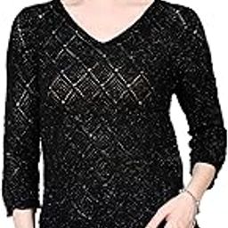 Women's Polka Dot Knit Sweater, Pink with White Dots, Long Sleeve, Crew Neck (in, Alpha, M, Regular, D Black)-18