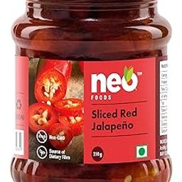 Neo Sliced Red Jalapenos 210g I 100% Vegan I Ready-to-Eat Fibre-Rich Topping for Pizza, Pasta, Snacks and Salads, Non-GMO I (Pack of 1)-picture-1