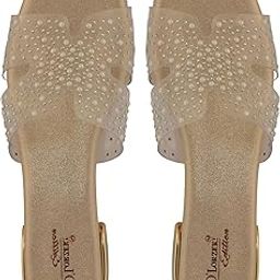 D'LORZERI Stylish Women's PVC Beaded Slip-On Flats with Cushioned Footbed & Patterned Sole – 0.5" Heel, Synthetic Upper Golden-image-61