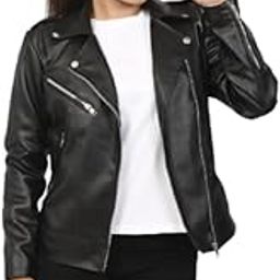 Women And Girls Faux Leather jacket Dark Black-image-52