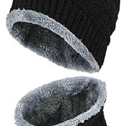Unsiyat 2Pcs Wis Snter Warm Knitted Cap with Fleece Scarf Set| Scarfs for Girltylish| Knit Beanie Woolen Cap Hat and Neck Warmer Gray-image-64
