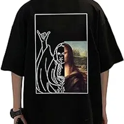 sxv style SXV 'Mona Lisa' Printed Cool Aesthetic Oversized Baggy T-Shirt for Men and Women-picture-1