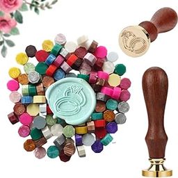 Curated Cart Wax Seal Stamp Kit - 50 Multicolor Beads, Stamp & Wax for Wedding Invitations, Letters, Gift Cards & Envelope Sealing - Perfect Decorating Set-9