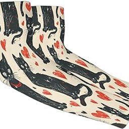 Love Cat Pattern Men's and Women's Sunscreen Sleeves Black Cat Print Compression Arm Sleeves - UV, Tattoo Coverage-image-73