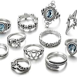 Aesthetic Silver Oxidised Ring Set, Silver Toned Rings Combo, Boho Vintage Leaves Knuckle Rings Set, Accessories Jewellery, Birthday Gift For Girls & Women Anniversary Gift for Wife-image-96