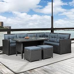 Mymigos Outdoor Conversation Set Patio Furniture Set All Weather Wicker Sectional Couch Sofa Dining Table Garden, Poolside, Balcony, Backyard (8 Seater Sofa+1 Dining Table)-image-40
