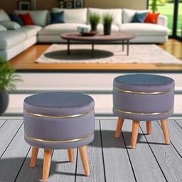 ShadowKart Puffy Stool for Living Room Set of 2 Pouffes for Sitting Ottoman Pouffes Ottoman Stool Dressing Table Footstool, 16x16x18 Inch, Grey-image-1