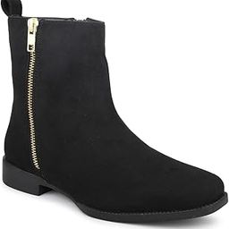 Women Black Mid Top Suede Boots Clog-image-15