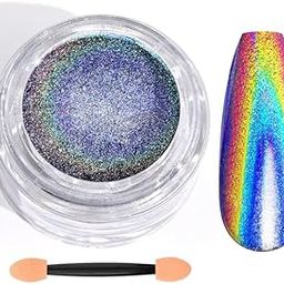 Holographic Nail Powder Rainbow Chrome Nail Powder Manicure Pigment for Nail Art(Holographic Powder Silver)-image-57