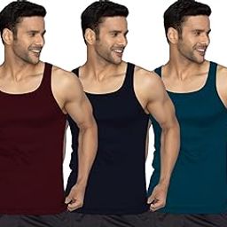 Men's Cotton Gym Vest/Tank Top/Sporty/Innerwear (Multicolour) Pack of 3-image-77