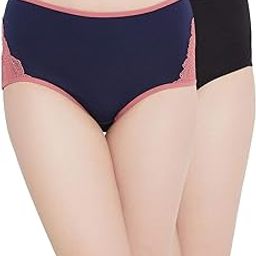 Women's Cotton High Waist Hipster Panty with Lace Inserts - Blue & Black-picture-41