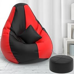 Biggie Bean Bag with Beans Filled 4XL Bean Bag with Free Cushion and Footrest - Official : ElegantPuffPod Combo (Matching Color : Regular, Black Red)-picture-31