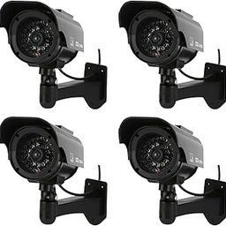 NONMON 4 Pack Solar Powered Simulated Dummy Surveillance Security Cameras Black-image-6