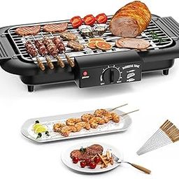 2000W Electric Smokeless Portable Adjustable Temperature Control Indoor&Outdoor Barbeque Grill Set For Home Removable Water Filled Drip Tray-Black(Electric Bbq With Skewers) Free Standing-image-45