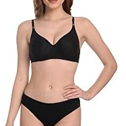 Cotton Bra Panty Set for Women Non-Padded Non-Wired Full Coverage Bra with Black Panty Set-picture-3