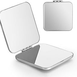Dimeho Compact Mirror Travel Makeup Mirror Metal Pocket Cosmetic Mirrors Portable Handheld Beauty Mirror Folding Double-Sided Elegant Vanity Mirror for Men Women Purse(Silver-Square)-image-18