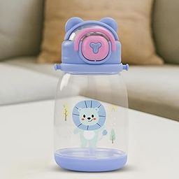 BAYBEE CuddleCup Sipper Water Bottle with Straw for Kids | Leak Proof Sippy Water Bottle with Adjustable Strap | BPA Free & Non-Toxic 600ml | Drinking Sipper for School Kids Boys Girls (Light Blue)-image-2