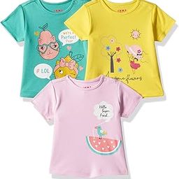 Baby-Girl's 100% Soft & Pure Cotton Short Sleeve Stylish Comfy Printed Regular Fit T-Shirts (Pack of 3)-3