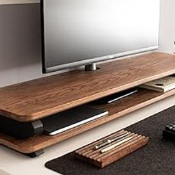 Store Wooden Monitor Stand with Storage Organizer for Desk with Wire Hole, Tables, Office, Home, Studio, Study Table | Monitor Stand Riser (Black Legs, 100Cm Long)-18