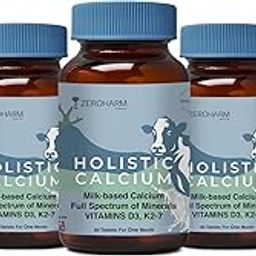 ZEROHARM Holistic Calcium Tablets – High Absorbption Milk-Based Calcium Supplement with Vitamin D3, K2-7, Magnesium, Phosphorous – Supports Bone Strength & Joint Health For Men & Women – 300 Tablets-image-1