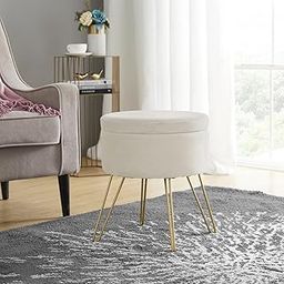 Home and Living Room Bedroom Pouffe with Storage Fabric Upholstery & Metal Legs Base (151849207)-image-5