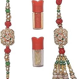 Traditional Rakhi for Bhai Bhabhi | Handcrafted Bracelet Rakhi for Brother & Bhabhi | Designer Rakhi Combo Set for Raksha Bandhan Gift (Rakhi-012)-image-75