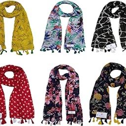 Women's Printed Scarf and Stoles, (Multicolor, FS10151) - Pack of 6-image-0