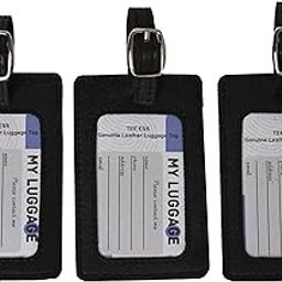 TEE ESS Leather Luggage Bag Tag for Baggage Suitcases, Travel Bag Labels | Bag Tags, Suitcase Tags for Traveling, Camping, Hiking, Airport, Trains | for Easy Identication (Black (Pack of 3))-image-6