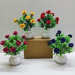 Artificial Flowers Plants | Faux Flower Plant for Home Office Decor | Tabletop and Desk Decoration | Artificial Flower for Balcony Indoor Decor [Multicolour, Set of 4 ]-picture-18