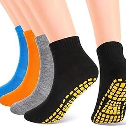 Non Slip Grip Socks for Men & Women – Anti Skid Cotton Socks with Rubber Sole for Yoga, Pilates, Hospital, Home, Workout – Pack of 5 Multicolor Breathable Ankle Socks-image-13