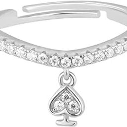925 Sterling Silver Rose Gold Zircon Spade Charm Ring | Unique Spade Design with CZ Stones | Adjustable Ring for Stylish Women – Certified-image-0