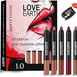 Love Earth Crayon Lipsticks 1.O Matte Finish Combo Kit | Lightweight, Non-Lasting, Non-Transfer,Smudge Proof, Creamy Matte Lipstick Set | Multicolor Crayon Lipsticks - (3.5g X 5) 17.5gm-image-62