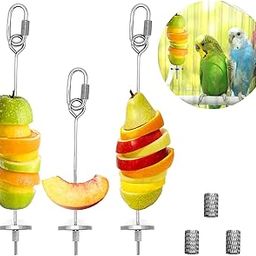 3Pcs Bird Food Holder, Bird Feeder Toy, Stainless Steel Small Animal Fruit Vegetable Stick Skewer, Foraging Hanging Food Feeding Treating Tool for Parrots Cockatoo Cockatiel Cage-image-30