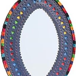 Ethnics of Kutch Handcrafted Leather Craft Punch Work Leather Craft Artistic Mirror - 26 cms Length - (Blue 23C03A)-image-35