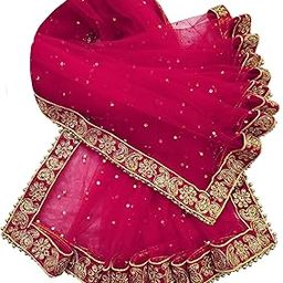 Women's Embroidered Net Dupatta With 4 Side Moti Lace (2.25m)-0