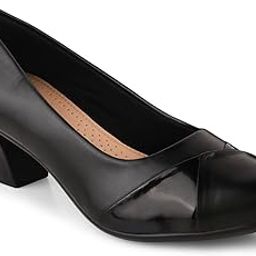 Women Stylish Fashion Casual Heeled Pumps Round Toe Shoe - Black-image-68