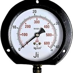"Ji" Japsin Instrumentation Pressure Gauge, 4" Dial, Range 0-42 kg/cm2 with Dual Scale of 600 PSI, Surface Mounting Bottom Entry, 3/8" BSP (M) Connection, MS Case and Brass Internals - Process Control-8