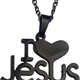 I LOVE JESUS Black pendant with chain for men and women-picture-31