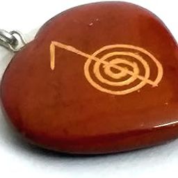 Natural Red jasper cho ku rei symbol engraved heart shaped Crystal pendant For Men And Women-image-2