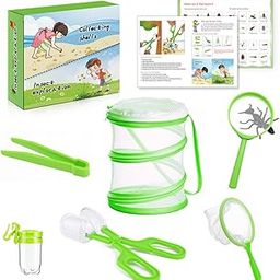 HASTHIP® 6Pcs Kids Bug Catching Kit - Outdoor Bug Catcher for Kids- Nature Adventure & Discovering Kids Toy Set - with Scissor Clip, Tweezer, Magnifying Glass, Bug Net, Foldable Mesh Cage (Green)-21