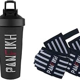 PANFIKH Gym Protein Shaker Bottle with Wrist Supporter and Thumb Loop Gym Wrist Band - Complete Workout Essentials in One Package-image-93