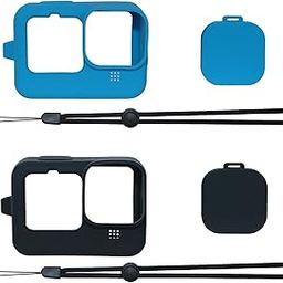 HOJI Silicone Lanyard Sleeve Protective Cover & Silicone Lens Cap Case for GoPro Hero 12 / 11 / 10 / 9 Action Camera (Black, Blue)-3
