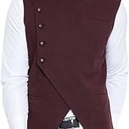 Burgundy Color Cotton Side Button Asymetrical Waistcoat for Men(HYPM02083)-image-87