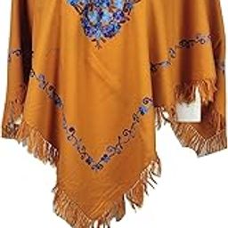 Ponchos aari work cashmillion woolen for women mustard color, traditional embroidered cashmillion ponchos for ladies-image-67