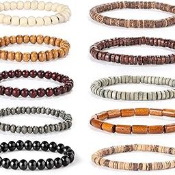 10Pcs Wood Beaded Bracelet for Men Women Buddhist Beads Elastic, 10 pack, Wood-picture-29
